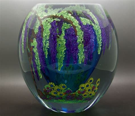 Chris Heilman Wisteria And Garden 2006 Art Glass Vase Paperweight Apr 7 Hx6 W Art Glass Vase