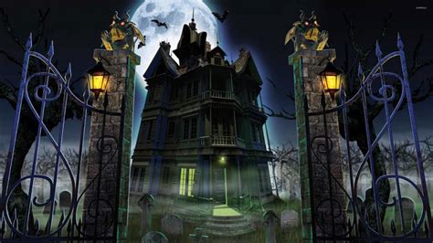 Colorful Haunted Mansion With Moon Background Hd Movies Wallpapers Hd