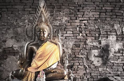 Big Buddha Statue At Brick Wall Background Stock Photo Image Of