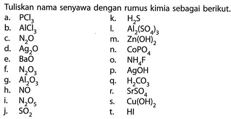 Tuliskan Nama Senyawa Dengan Rumus Kimia Sebagai Berikut
