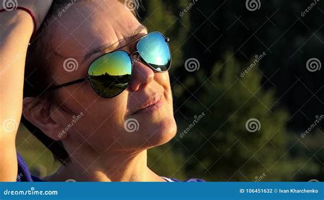 Portrait Of Woman That Take Off Sunglasses In Slow Motion Stock Footage Video Of Lake Model