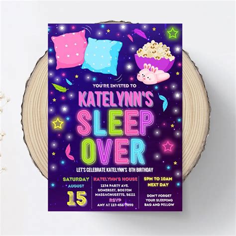 Editable Sleepover Invitation Slumber Party Invitation Sleepover Birthday Invitation Pajama