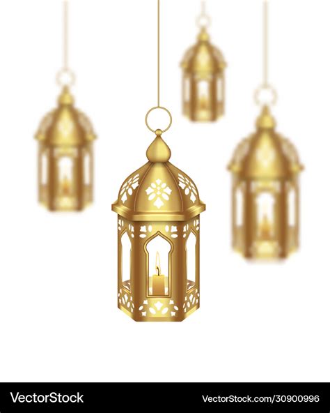 Set Arabic Golden Lamps With Light For Islamic Vector Image