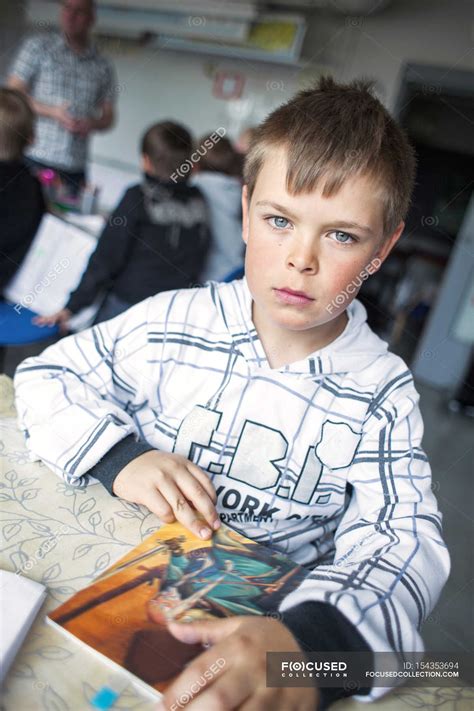 Portrait Of Serious Boy — Elementary Age Schoolboy Stock Photo