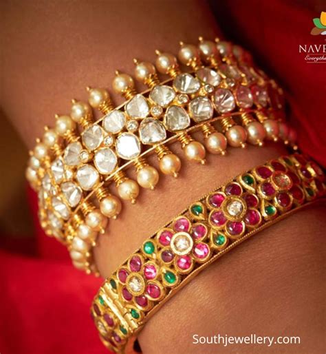 Floral Kundan Bangle And Polki Pearl Bangle Indian Jewellery Designs