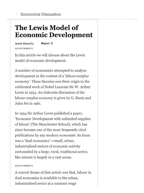The Lewis Model Of Economic Development Pdf