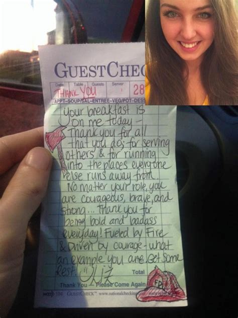 Waitress Sees 2 Exhausted Firefighters Walk In Writes Note On Check