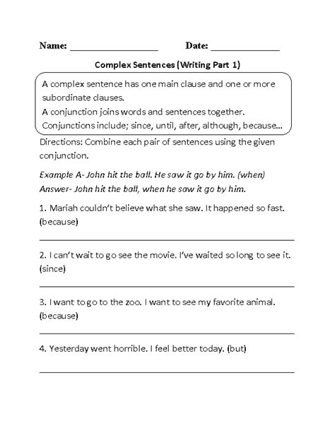 Complex Sentences 2 Worksheet Answers