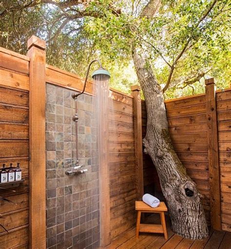 Outdoor Shower Ideas Timber Stone Tiled Outdoor Showers