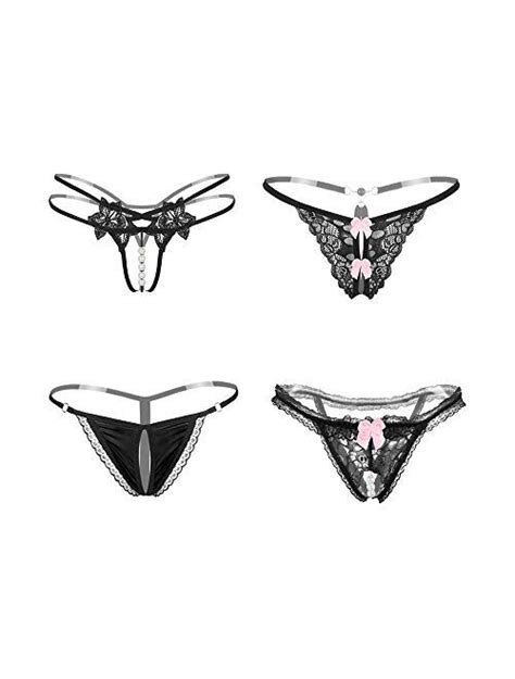 Buy Nightaste Womens Floral Lace Lingerie Thong Panties 4 Pack Bow Knot G String T Back