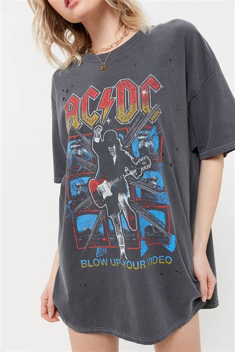 Acdc Distressed T Shirt Dress Urban Outfitters Distressed T Shirt
