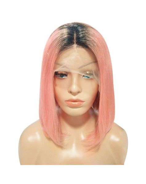 10 16” 150 Density Human Hair Ombre Pink Lace Front Bob Wigs Human
