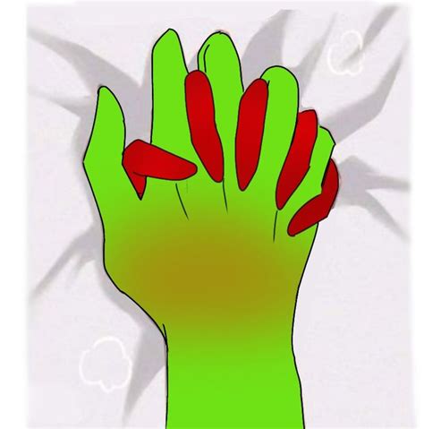 A Green Hand With Red Flowers On Its Palm And The Shadow Of Another Hand