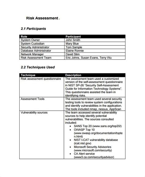 Free Sample Risk Assessment Report Templates In Google Docs Pages