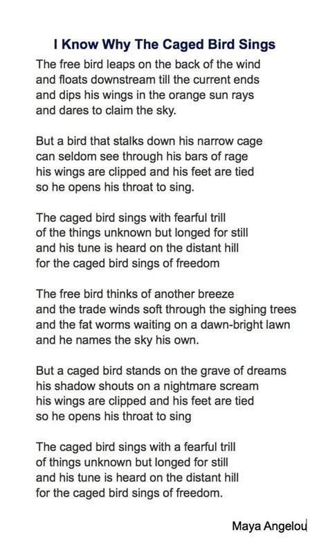 Reprinted by permission of random house, inc. Maya Angelou's poem can take another meaning than the one most people confer on it... And birds ...