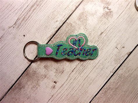 In The Hoop Key Fob Teacher Embroidery Machine Design Etsy