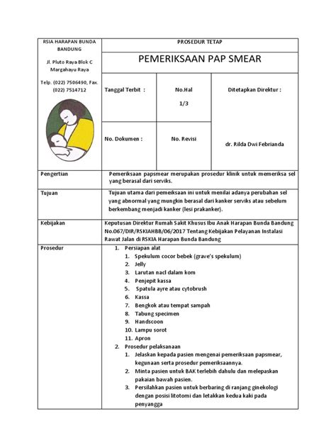 Pemeriksaan ini akan memeriksa adanya potensi dan. SOP Pemeriksaan Pap Smear