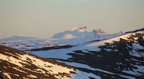 View From Mount Nuolja In Northern Sweden In Midnight Sun Stock Image