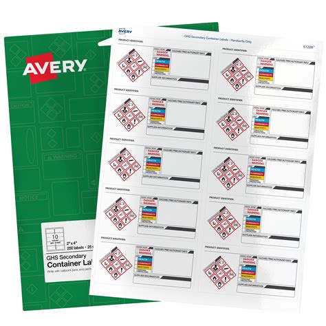 Avery GHS Secondary Container Labels Pre Printed Handwrite Only 2 X