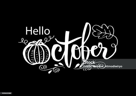 Hello October Autumn Handwritten Type Lettering Stock Illustration