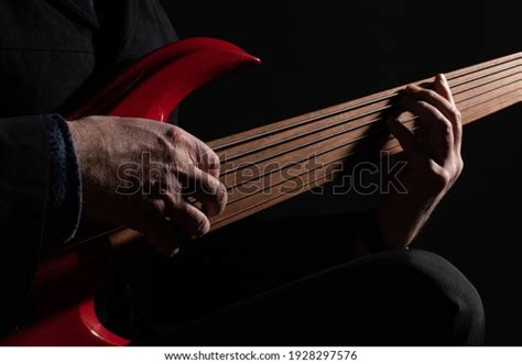Male Musician Playing Sixstring Fretless Bass Stock Photo 1928297576