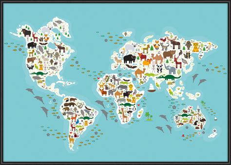 World Map Of Animals Framed Poster Incado