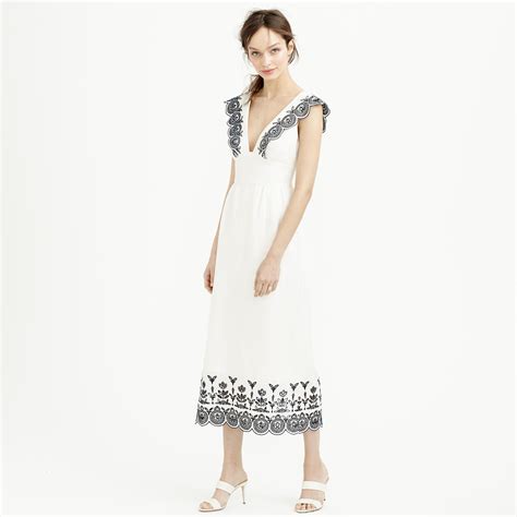 Jcrew Collection Embroidered Linen Dress In White Lyst