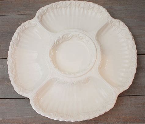 Vintage White Round Divided Serving Platter Italy