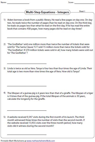 Multi Step Equations Word Problem Worksheet