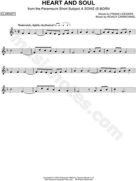 Heart And Soul From A Song Is Born Sheet Music Clarinet Solo In F