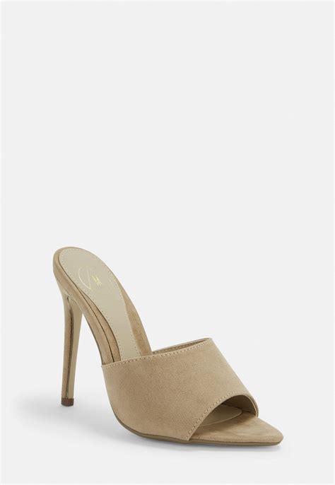 Nude Faux Suede Peep Toe Mules Missguided