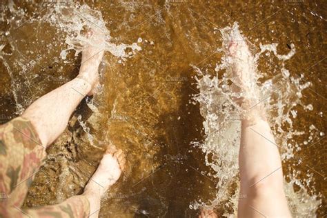 Couple Legs Splashing The Sea Water Summer Joy In 2023 Splash Couples Joy