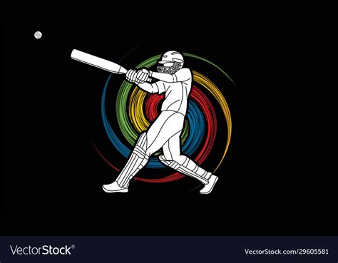 Cricket Player Action Cartoon Sport Graphic Vector Image