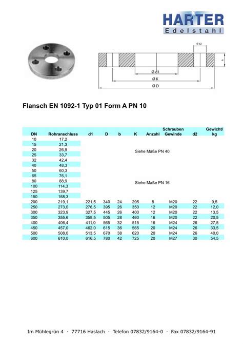 Pdf Flansch En 1092 1 Typ 01 Form A Pn 10 Edelstahl · Flansch En