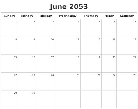 June 2053 Calendar Maker