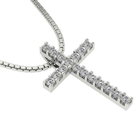 05 Ct Diamond Cross Pendant Necklace Prong Set White Gold Finish Sunargi