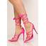 Neon Pink Lycra Strappy Single Sole High Heels