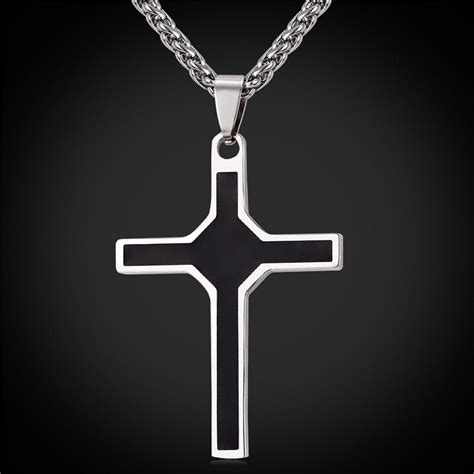 Men Stainless Steel Cross Pendant Charm Necklace Black Religious