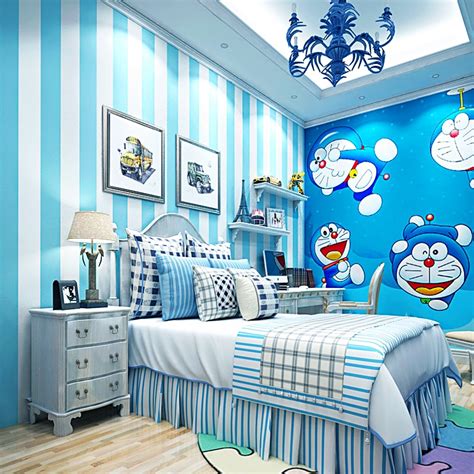 Modern Blue White Striped Wall Paper Pink Princess