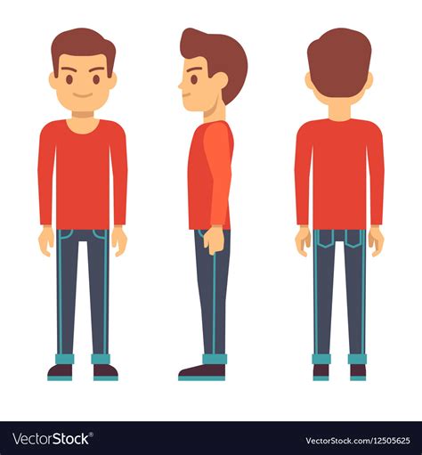 Standing Young Man Boy Character In Front Back Vector Image