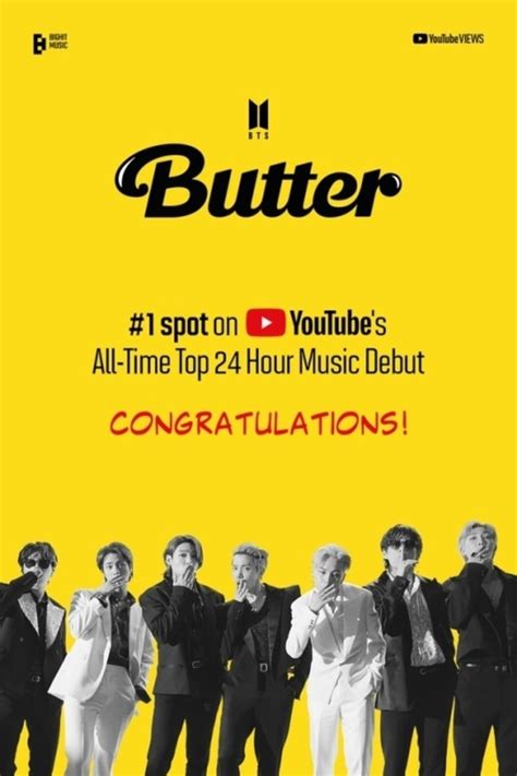 Maybe you would like to learn more about one of these? BTS（防弾少年団）、新曲「Butter」MVが24時間最多再生回数を記録!圧倒的な人気を証明 - Kstyle