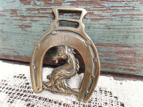 Vintage Solid Brass Horse Badge Horseshoe And Horse Head Etsy