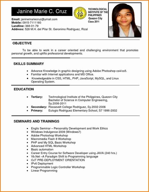 Resume Examples For Jobs Philippines Message