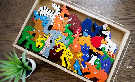 Educational Toys Alphabet Zoowooden Jigsaw Puzzle Eco Etsy