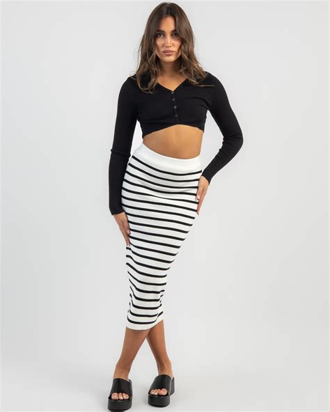 Shop Rumor Striped Midi Skirt In White Stripe Fast Shipping And Easy Returns City Beach Australia