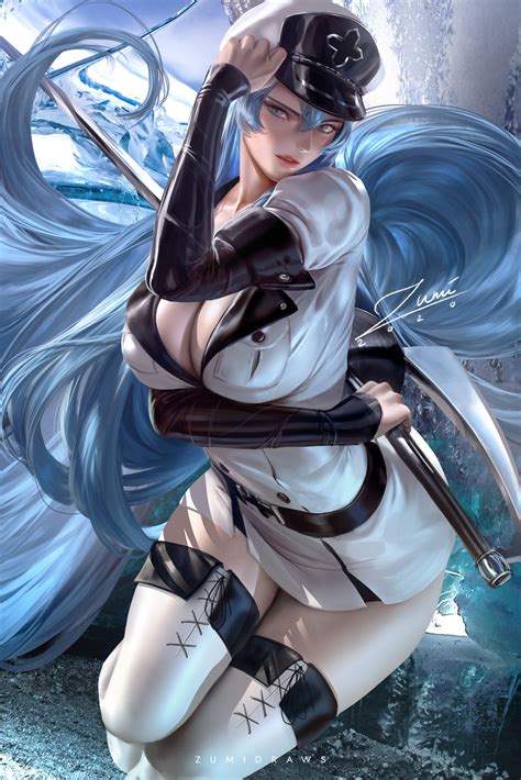 wallpaper esdeath akame ga kill akame ga kill anime girls fantasy girl blue hair long
