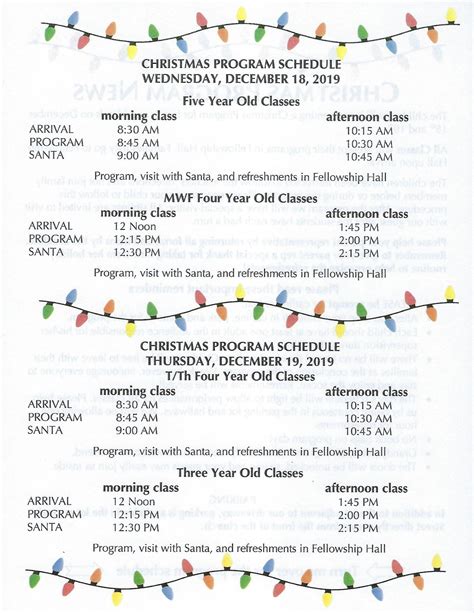 Christmas Program Information And Schedule Trinity Nursery News