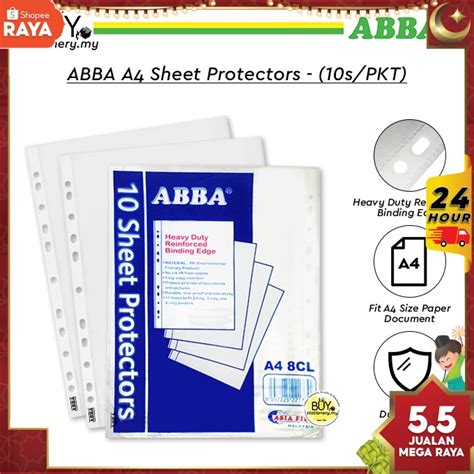 Abba A4 Sheet Protectors Clear File Holder Refill 10spkt Binding