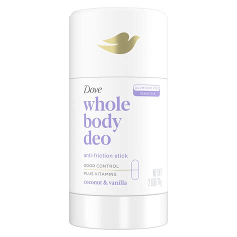 Dove Whole Body Deo Aluminum Free Anti Friction Deodorant Stick Coconut