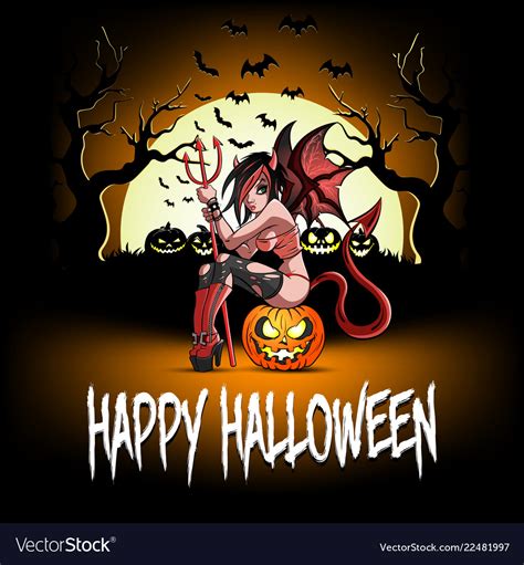 Sexy Devil Woman Sitting On A Halloween Pumpkin Vector Image